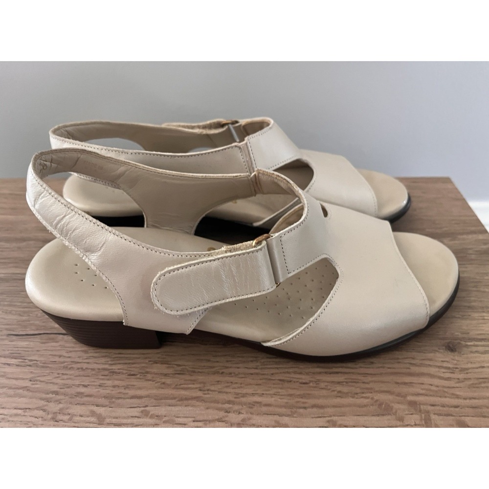 SAS Suntimer Ivory Pearl Bone Leather Slingback‎ Shoe~Sandals~Heel Sz. 6.5 M